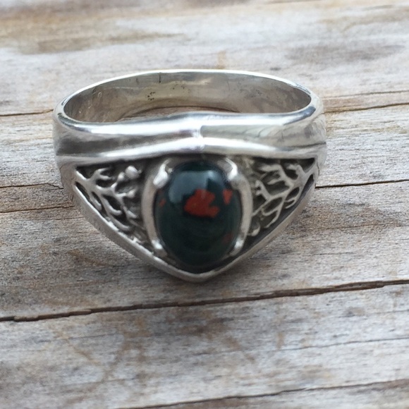 Tree of life Ring .925 Sterling Silver w/ genuine Bloodstone gem USA - Picture 8 of 10